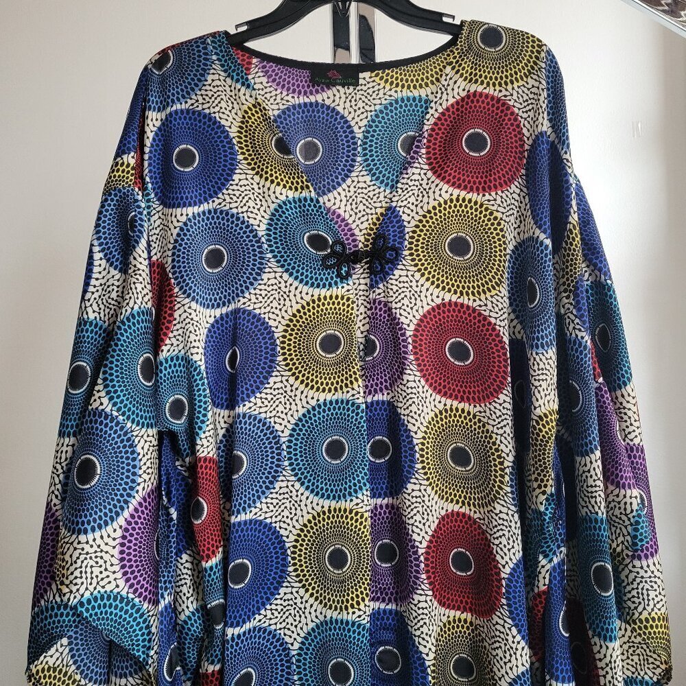 CLEARANCE - Aya de Cauville African Geometric Print Kimono Maxi Dress (One Size)
